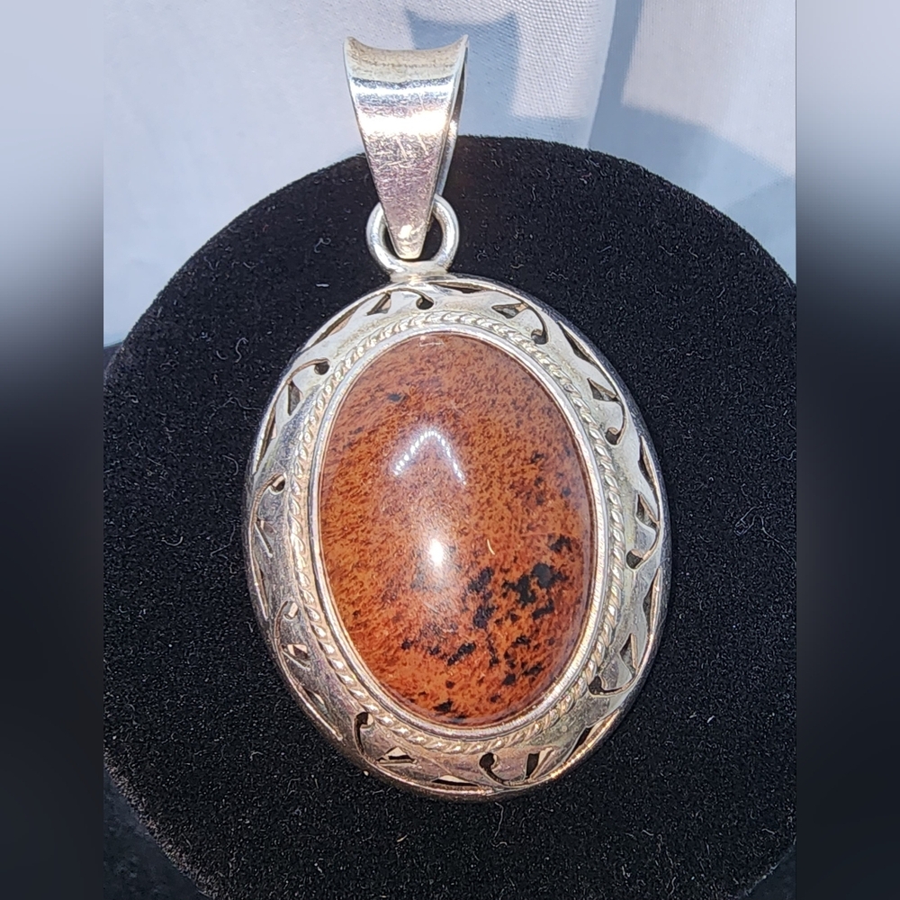 Mexico Signed 925 Sterling Silver Pendant with a Jasper Stone